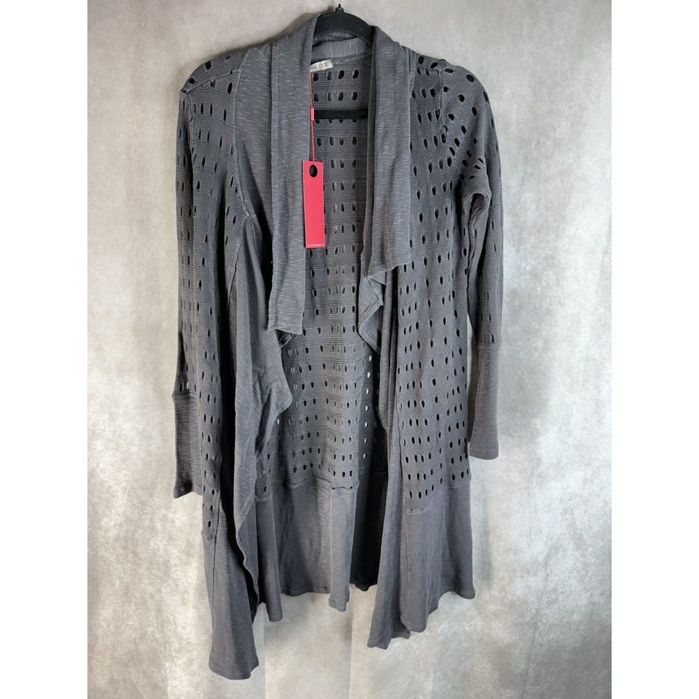 Wearables By XCVI Knit Eyelet Open Cardigan Sweater In Gray Size M NWT